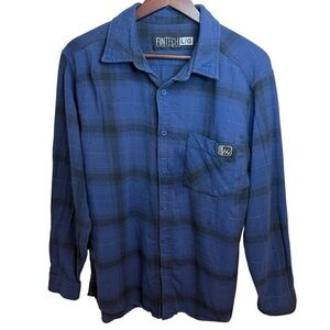 Fintech | Men's Navy Plaid Casual Button-Down Flannel Shirt | Sz L